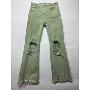 Risen Jeans Women's Distressed Straight Crop Green Jeans - Size 3/26 (26x27)